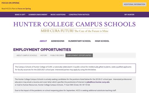 Employment Opportunities - Hunter College Campus Schools
