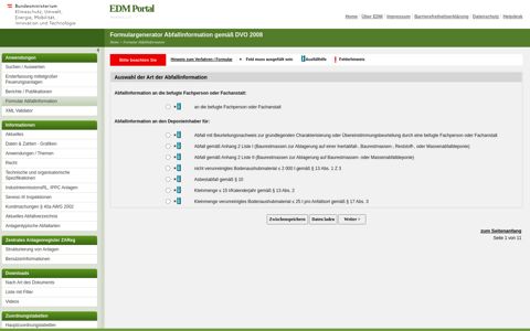 EDM Portal - Formulargenerator Abfallinformation gemäß ...