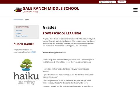 Grades - Gale Ranch Middle School - School Loop