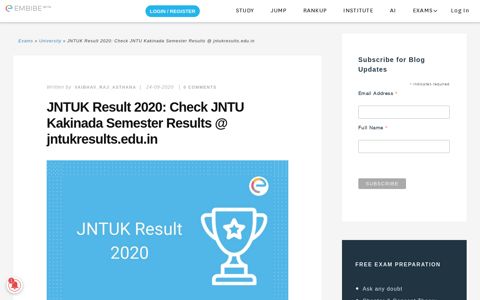 JNTUK Result 2020: Check JNTU Kakinada Semester Results ...