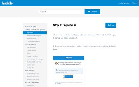 Step 1: Signing in – Huddle Help