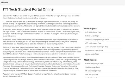 ITT Tech Student Portal Login Page Online - ITT-Tech.edu
