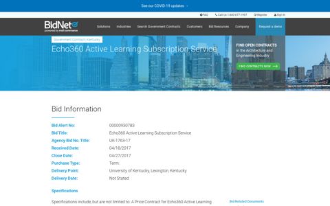 Echo360 Active Learning Subscription Service | BidNet