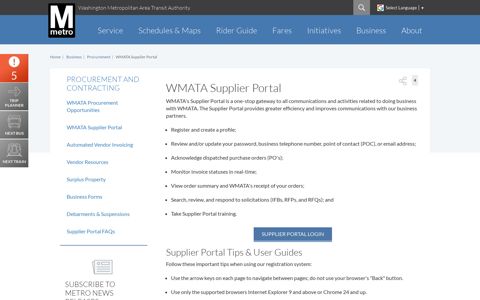 WMATA Supplier Portal | WMATA