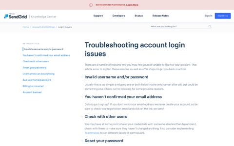 Troubleshooting account login issues | SendGrid Documentation