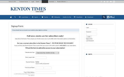 Signup Form - Kenton Times