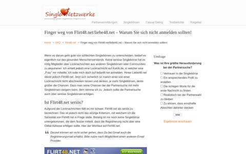Flirt48.net Finger weg - Warum Sie sich nicht anmelden sollten!