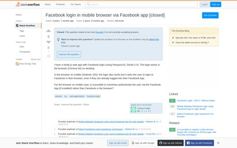 Facebook login in mobile browser via Facebook app - Stack ...
