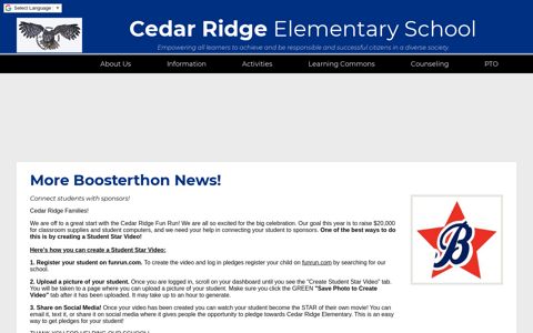 Boosterthon News! - Cedar Ridge Elementary