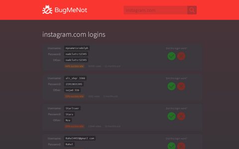 instagram.com passwords - BugMeNot