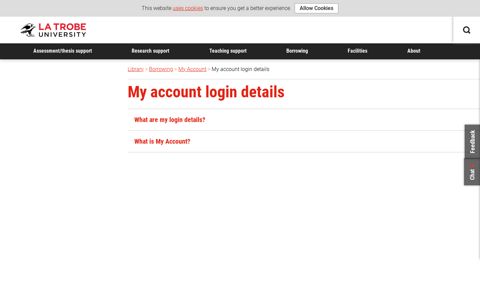 My account login details, Borrowing, La Trobe University