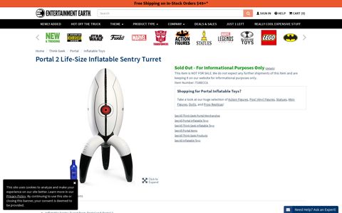 Portal 2 Life-Size Inflatable Sentry Turret - Entertainment Earth