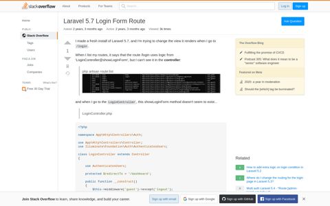 Laravel 5.7 Login Form Route - Stack Overflow