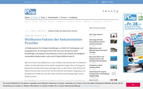 Mailkonto-Fakten der bekanntesten Provider - pctipp.ch