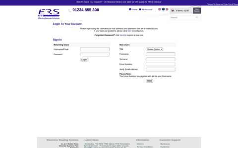 Login To Your Account - Ers - Electronic Reading Systems Ltd