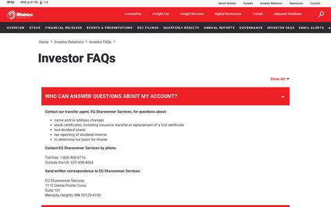 Investor FAQs | Wabtec Corporation
