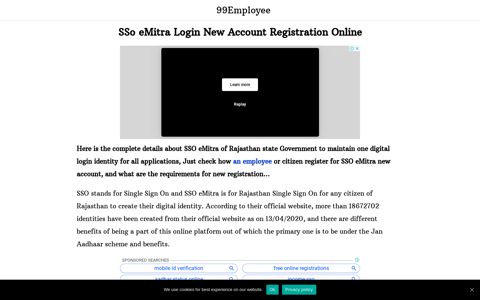 SSo eMitra Login New Account Registration Online