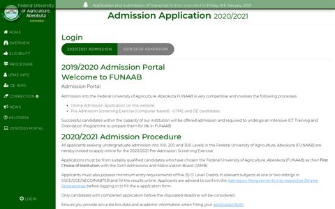 FUNAAB: Application for 2020/2021 Academic Session