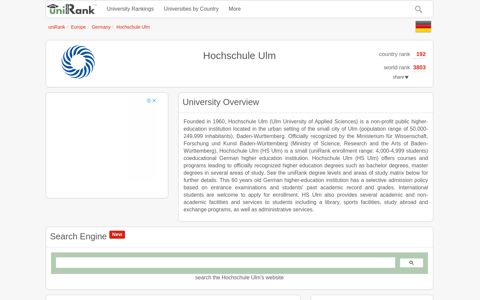 Hochschule Ulm | Ranking & Review - uniRank