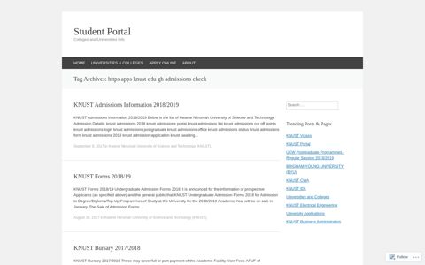 https apps knust edu gh admissions check | Student Portal
