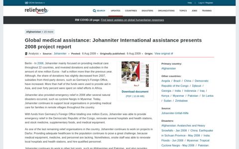 Global medical assistance: Johanniter International ...