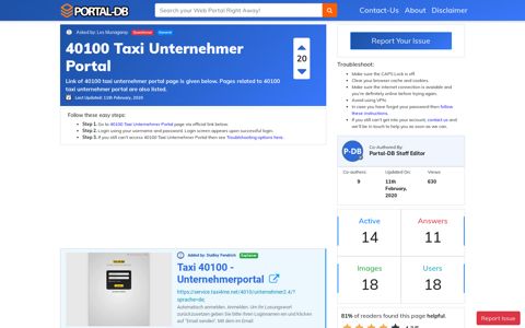 40100 Taxi Unternehmer Portal - Portal-DB.live