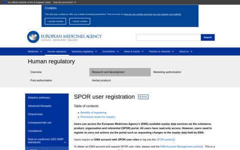 SPOR user registration | European Medicines Agency