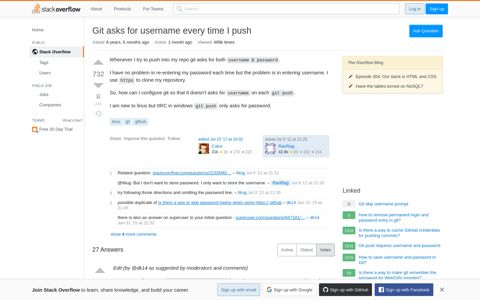 Git asks for username every time I push - Stack Overflow