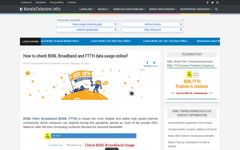 How to check BSNL Broadband and FTTH data usage online ...