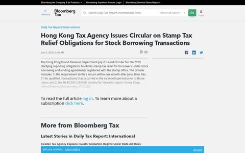 Hong Kong Tax Agency Issues Circular on Stamp Tax Relief ...