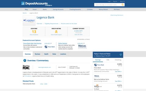 Legence Bank Reviews and Rates - Deposit Accounts