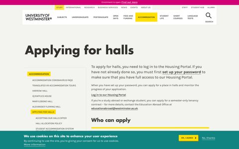 Applying for halls | University of Westminster, London