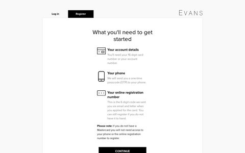 Register - Online Account Manager | Evans - The card number ...