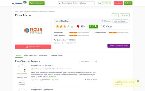 FICUS TELECOM Reviews, Complaints, Plans, Customer ...