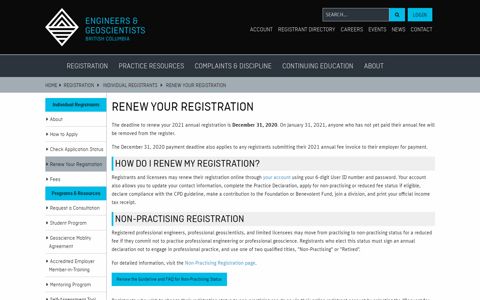 Renew Your Registration - Engineers and Geoscientists BC