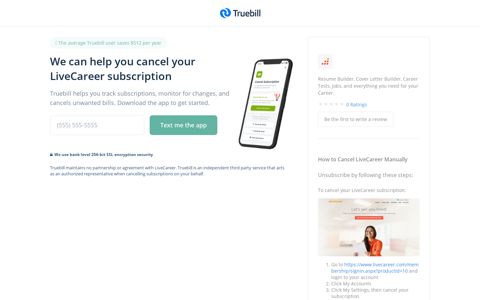 Cancel LiveCareer - Truebill