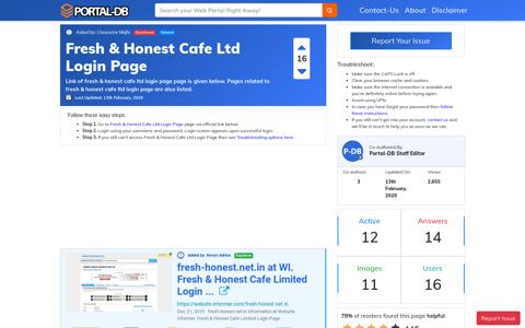 Fresh & Honest Cafe Ltd Login Page