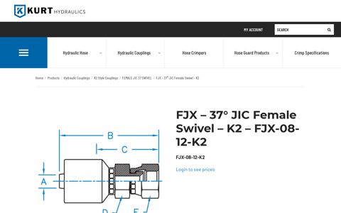 37° JIC Female Swivel - K2 - FJX-08-12-K2 - Kurt Hydraulics