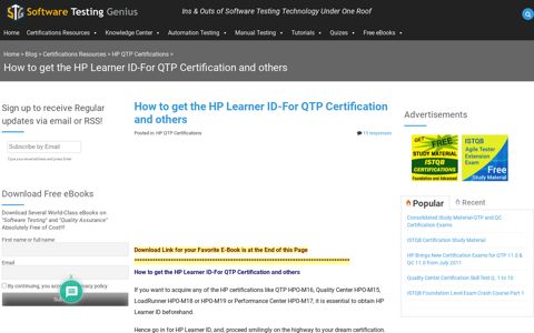How to get the HP Learner ID-For QTP Certification and others ...