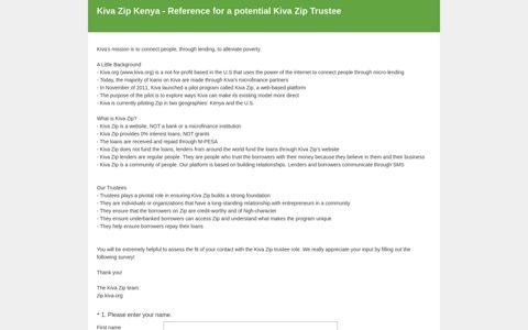 Kiva Zip Kenya - Reference for a potential Kiva Zip Trustee ...