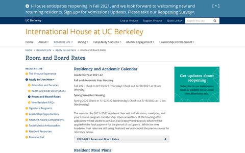 Room and Board Rates | International House at UC Berkeley