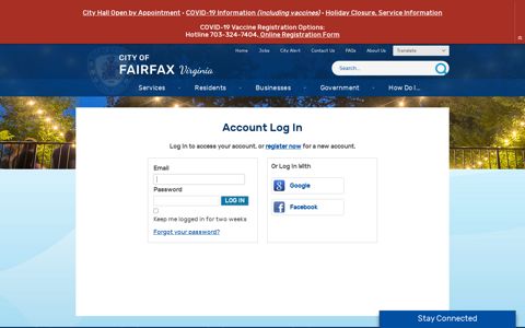 Account Log In | City of Fairfax, VA