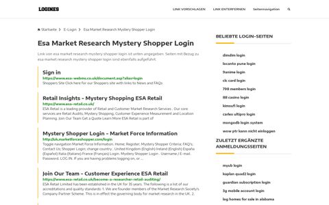 Esa Market Research Mystery Shopper Login | Allgemeine ...