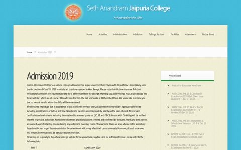 Admission 2019 | Seth Anandaram Jaipuria College