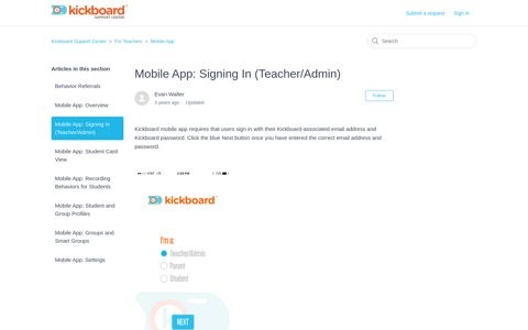 Mobile App: Signing In (Teacher/Admin) – Kickboard Support ...