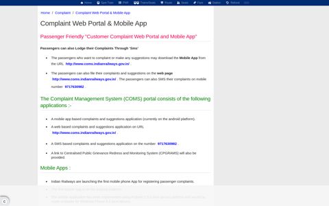 Complaint Web Portal & Mobile App - eRail.in