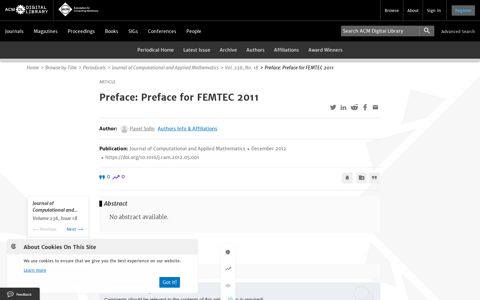 Preface: Preface for FEMTEC 2011: Journal of Computational and ...