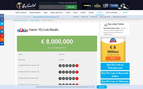 The FDJ Loto pays €2m to €36m. No French tax.