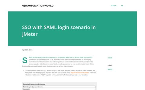 SSO with SAML login scenario in JMeter - NewAutomationWorld