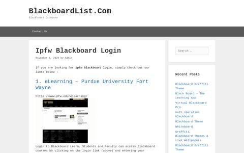 Ipfw Blackboard Login - BlackboardList.Com